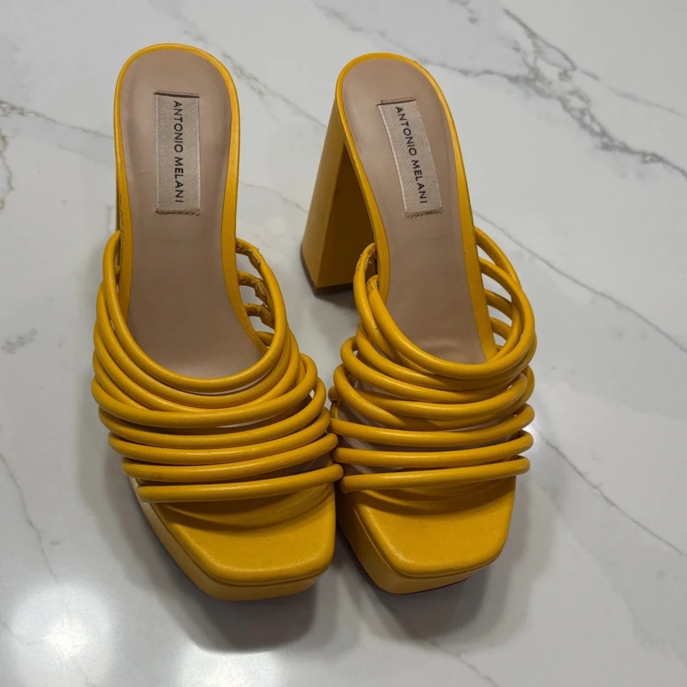 ANTONIO MELANI Yellow Multi-Strap Platform Mules